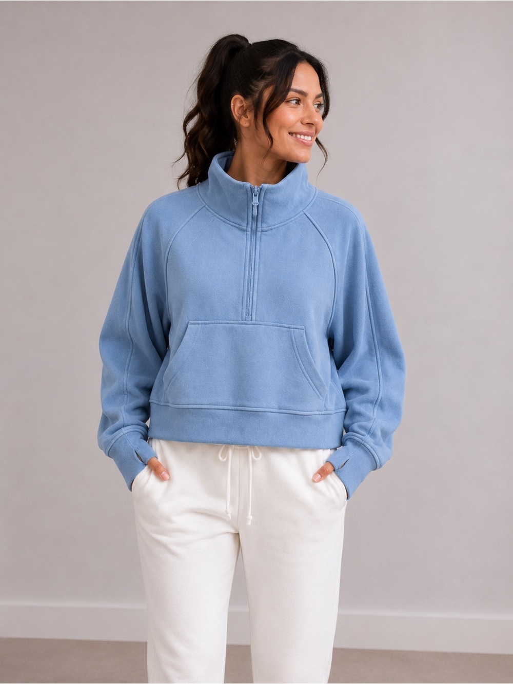 NEW CRZ Yoga Fleece Lined Half Zip Soft Pullover Sweatshirt Powder Blue Size XS
